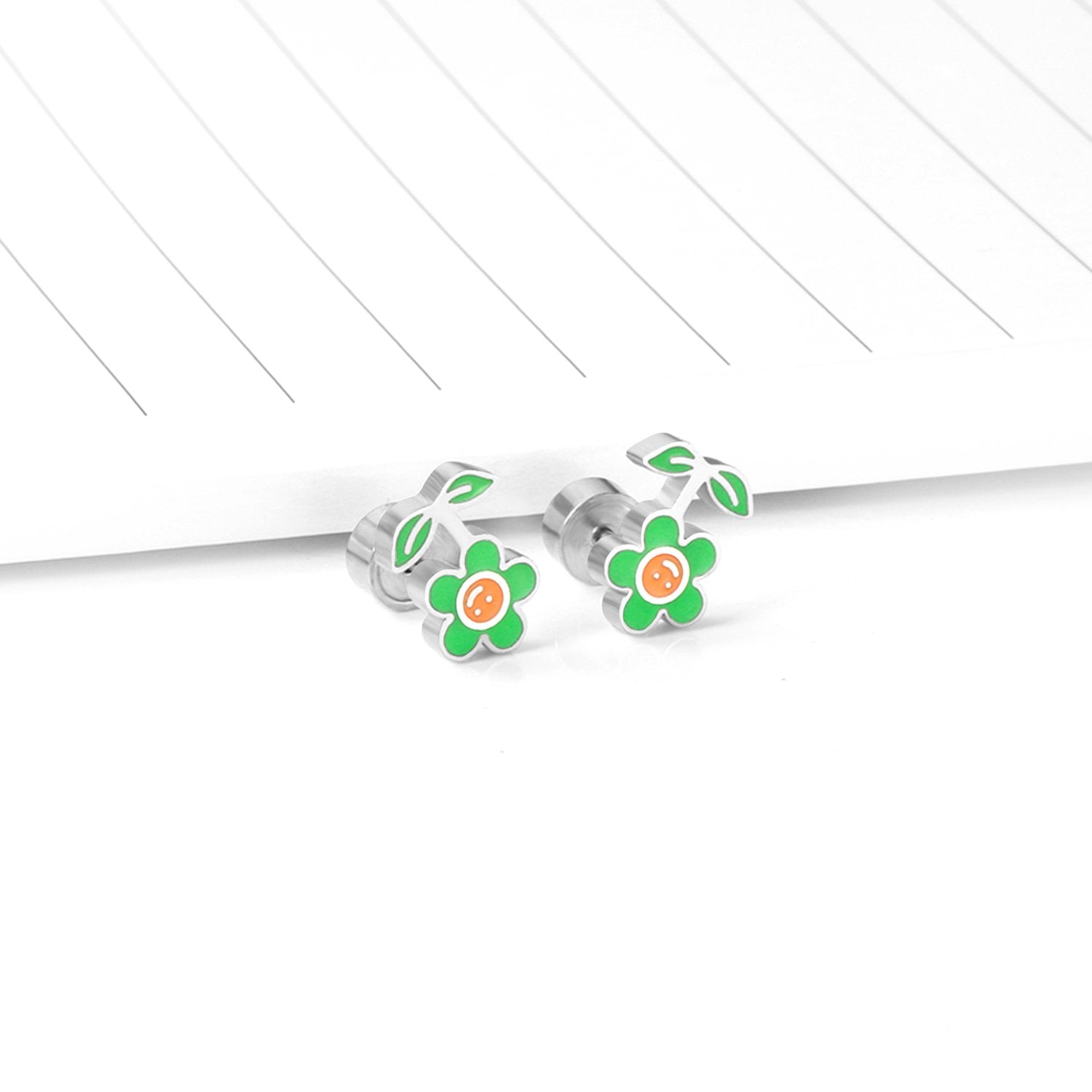 ASON Lovely Children's Stud Earrings 316L Stainless Steel Green Flower Leaf Cartoon Small Earrings for Girl Gifts Jewelry asonjewelry