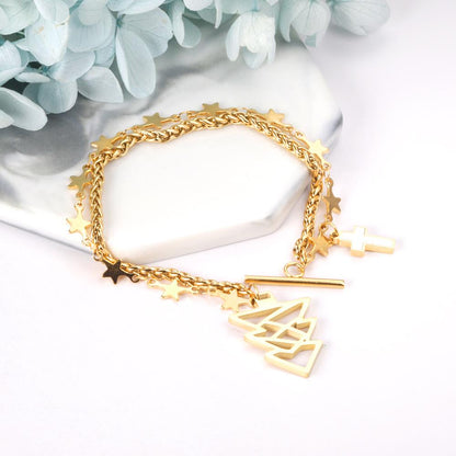 ASON Gold Color Star with Cross Charm Bracelets Stainless Steel Tree Pendant Link Bangles for Women Christmas Gift Jewelry asonjewelry