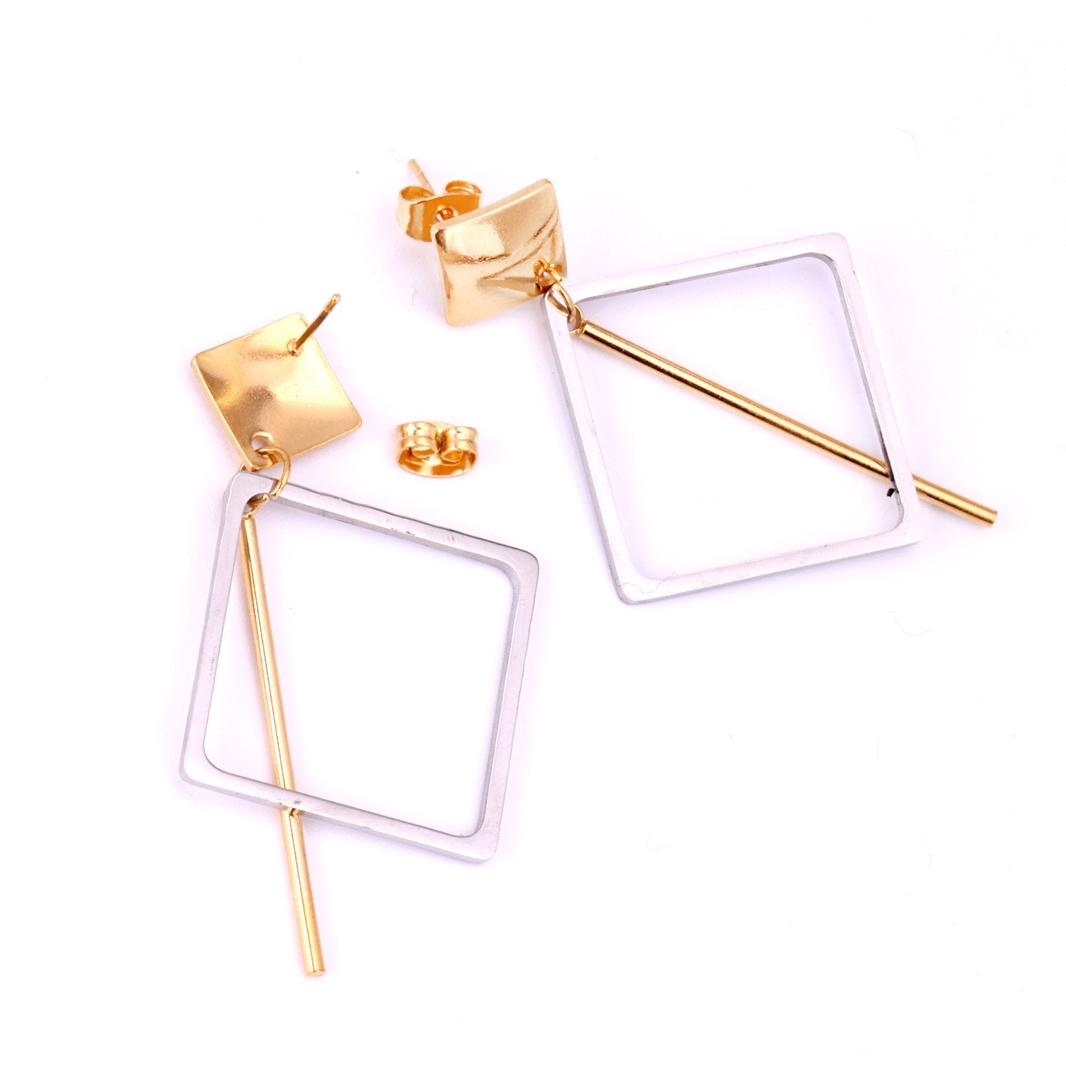 ASON New Classic Style Gold Color Square Dangle Earrings Stainless Steel Unique Long Tube Pendants Earrings for Girl asonjewelry