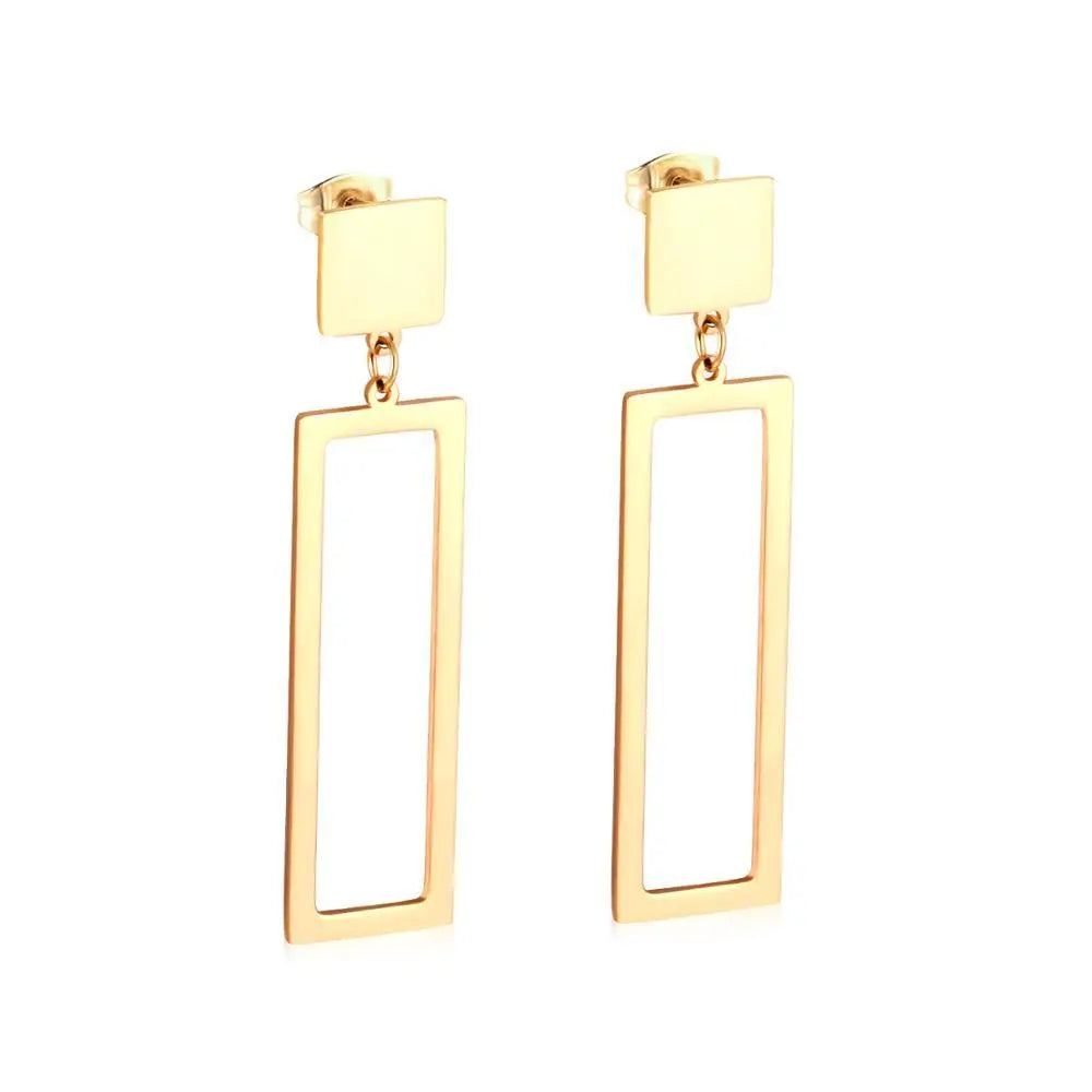 Korean Statement Square 316L Stainless Steel Drop Jewelry Earrings Set For Women Party Gift Gold/Steel Earrings asonjewelry