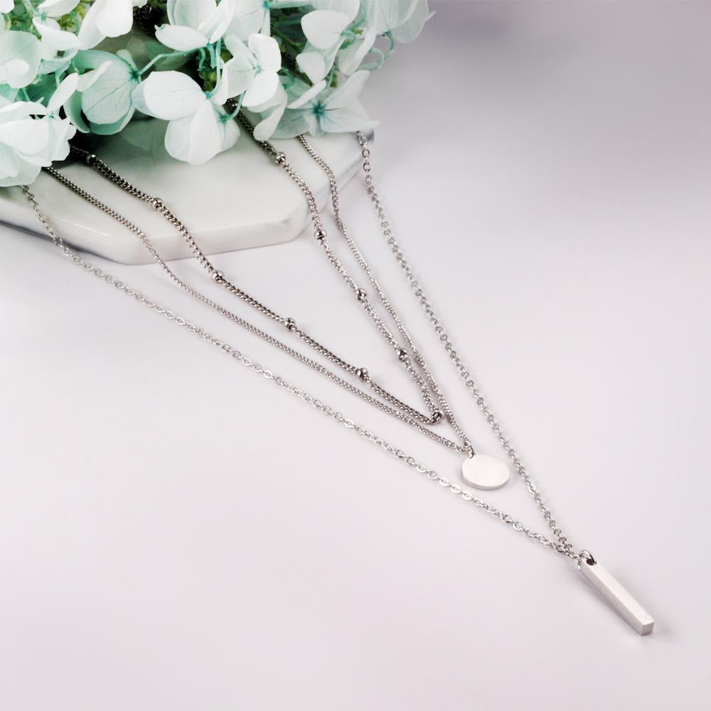 ASON Round and Steel Bar Pendant Necklace Multi-layer 316L Stainless Steel Chain for Women Men Choker Fashion Jewelry Gift asonjewelry