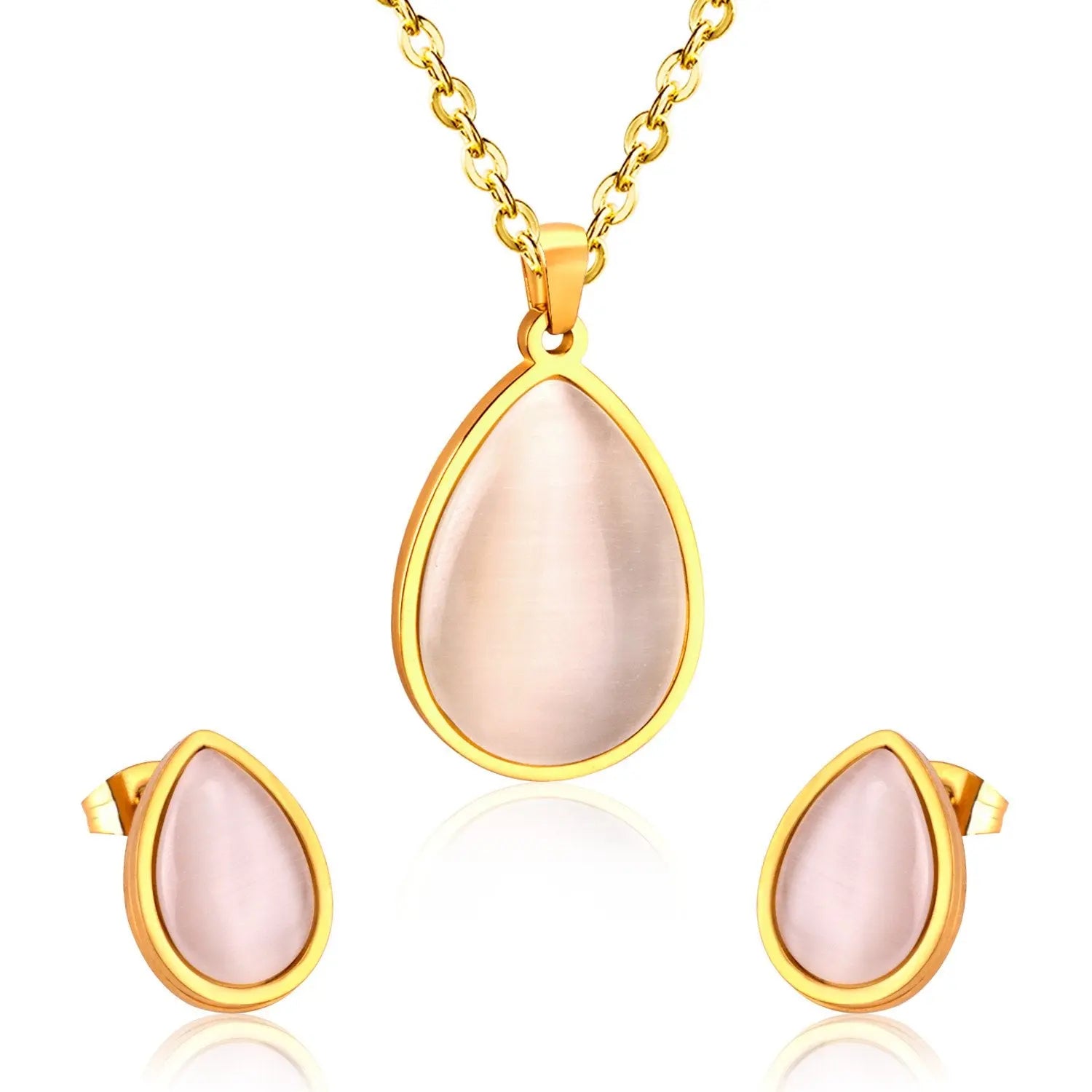 Brand New Opals Gold/Silver Color Necklaces Earrings Sets For Women Girl Engagement Jewellry Set bijoux femme asonjewelry