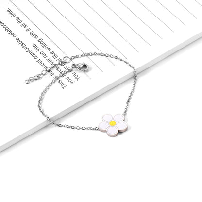 ASON Fashion Big White Flower Pendant Bracelet 316L Stainless Steel Bangle 18cm+3cm Length for Women Jewelry Accessories asonjewelry