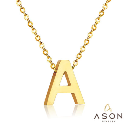 ASON Delicate Classic Style Initial 26 Letters Alphabet Chain Pendant Necklace Stainless Steel Gold Color Jewelry Chokers asonjewelry