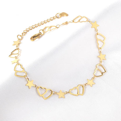 ASON 316L Stainless Steel Heart and Star Charm Anklet Lovely Foot Chain Beach Jewelry for Women with Extender 23+5cm asonjewelry