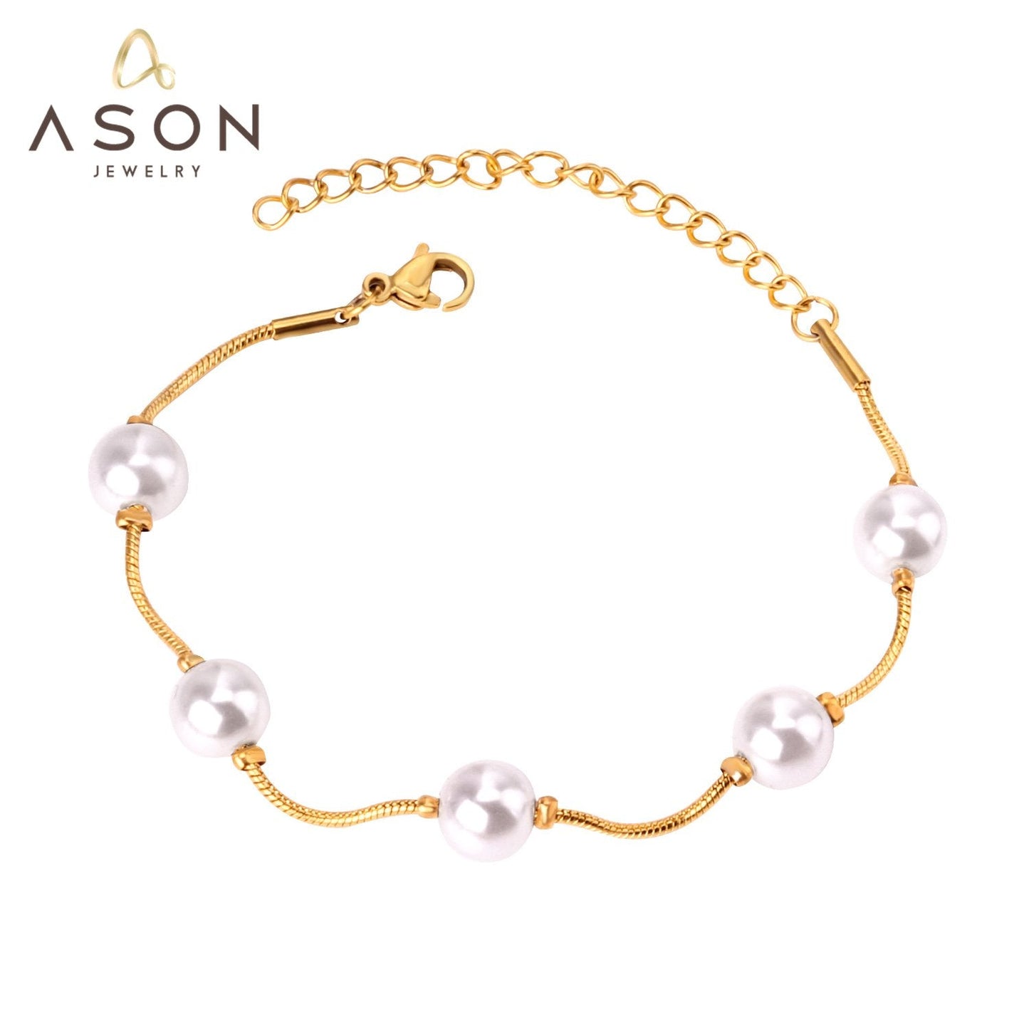 ASON Adjustable Imitation Pearl Chain Bracelets Bangles for Women Gold Color Stainless Steel Extender Fashion Jewelry Gift asonjewelry