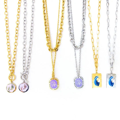 Purple Collier Blue Pattern Jewelry Link Chain Necklace For Woman Designer Charms 2022 New Aesthetic Girls Colliers asonjewelry