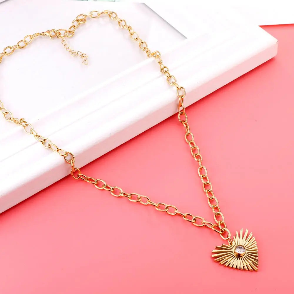 Stainless Steel Jewelry Thick Link Chains For Woman Sculpture Big Heart Punk Collares Boho Trendy Necklaces asonjewelry