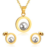 Fashion Bridal Wedding Dubai Jewelry Set Circle Fake-Pearl Necklace Earring Jewellery Sets For Women Girls