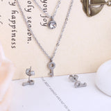 Key Pendant Stainless Steel Necklace Earring Crystal Wedding Bridal Gold Jewelry Set For Women Girls Jewellery Set