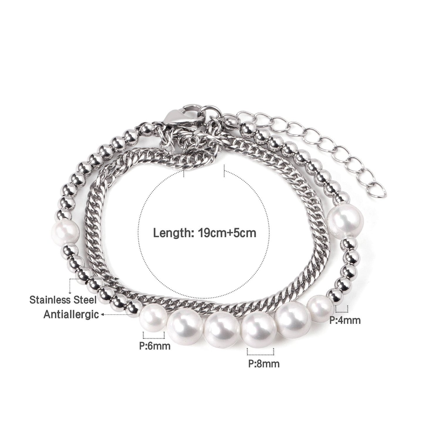 ASON Silver Color Trendy Imitation Pearl Bracelet with Steel Ball Charm Stainless Steel Bangle for Women Fashion Jewelry asonjewelry