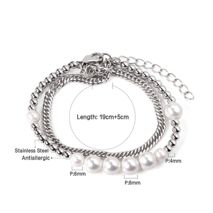 ASON Silver Color Trendy Imitation Pearl Bracelet with Steel Ball Charm Stainless Steel Bangle for Women Fashion Jewelry asonjewelry