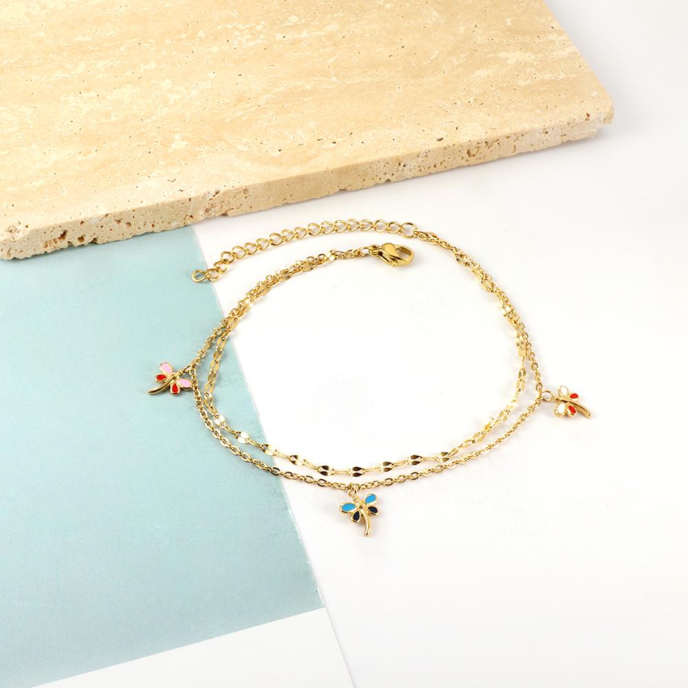ASON Trendy Dragonfly Mixed Color Accessories Multi-layer Chains Anklet Gold Color Stainless Steel For Women Foot Jewelry asonjewelry