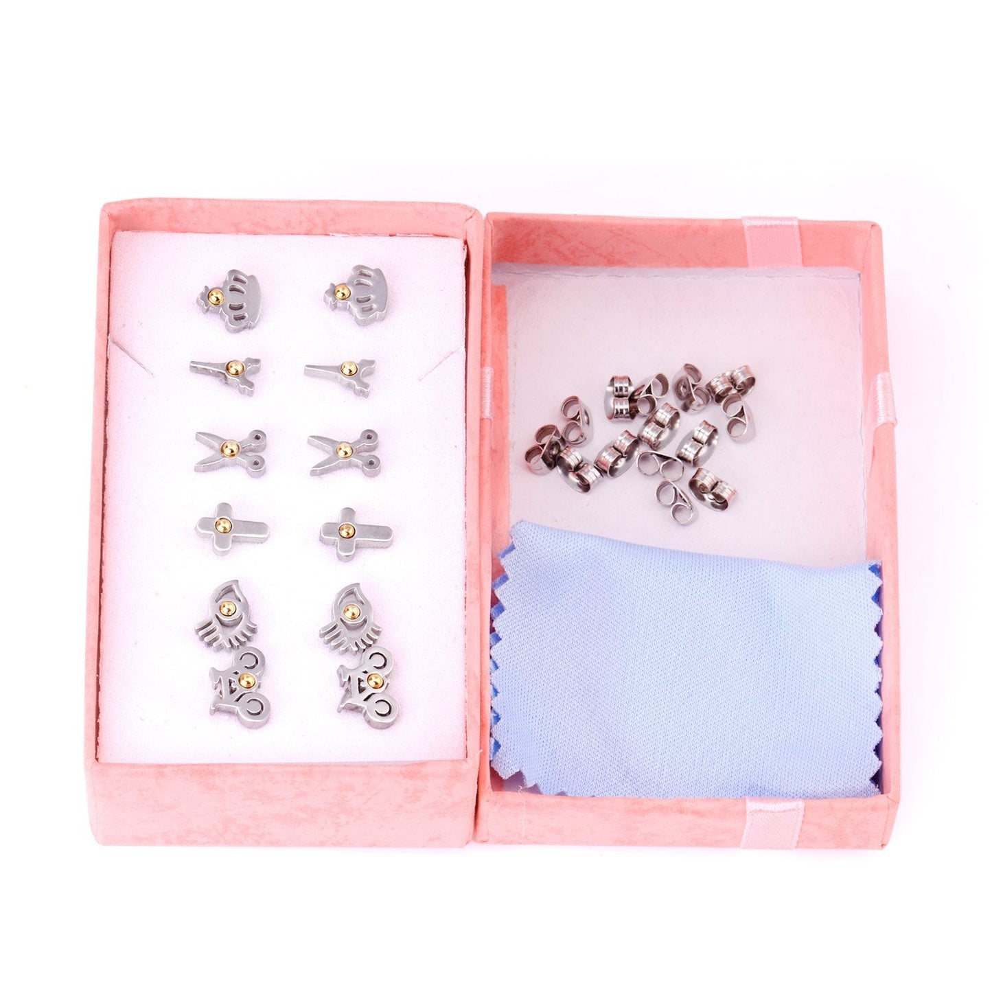 ASON 6pairs/Box Cute Stud Earring Sets Silver Color White Bead Mixed Shape Stainless Steel Piercing Earring Christmas Women asonjewelry