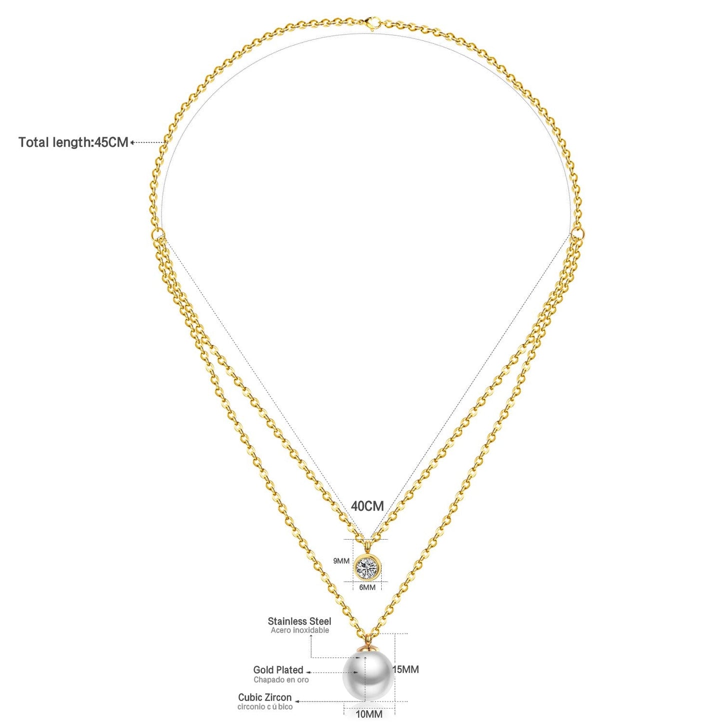 ASON Double Link Chain Choker Necklaces Stainless Steel Imitation Pearl Round Pendant Necklaces Female Party Wholesale Gift asonjewelry