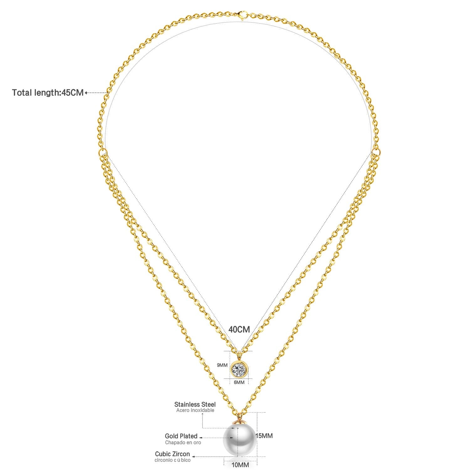 ASON Double Link Chain Choker Necklaces Stainless Steel Imitation Pearl Round Pendant Necklaces Female Party Wholesale Gift asonjewelry