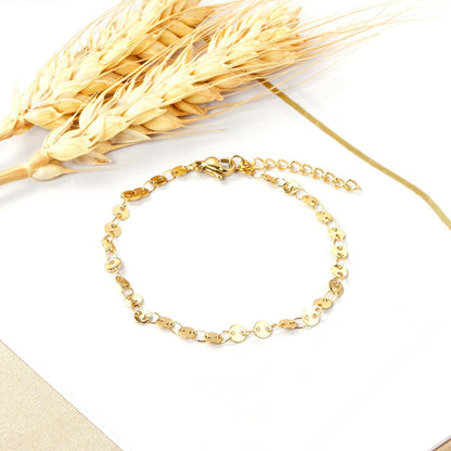 ASON Round Disc Charm Chain Bracelet Women Adjustable Bangle Gold Color Stainless Steel Fashion Jewelry Party Gift Office asonjewelry