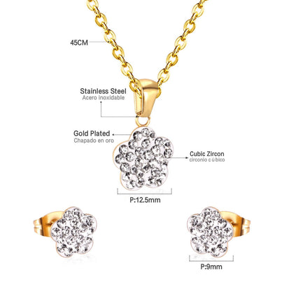 Asonjewelry CZ Flower Gold Color Wedding Jewelry Set for Women 316L Stainless Steel Necklace Pendants Small Stud Earring asonjewelry