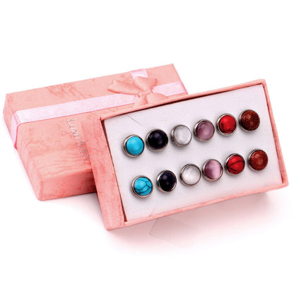 ASON Colorful Opal 6pairs/Box Earring Sets Stainless Steel Stud Earring Fashion Jewelry for Women Wholesale Party Daily asonjewelry