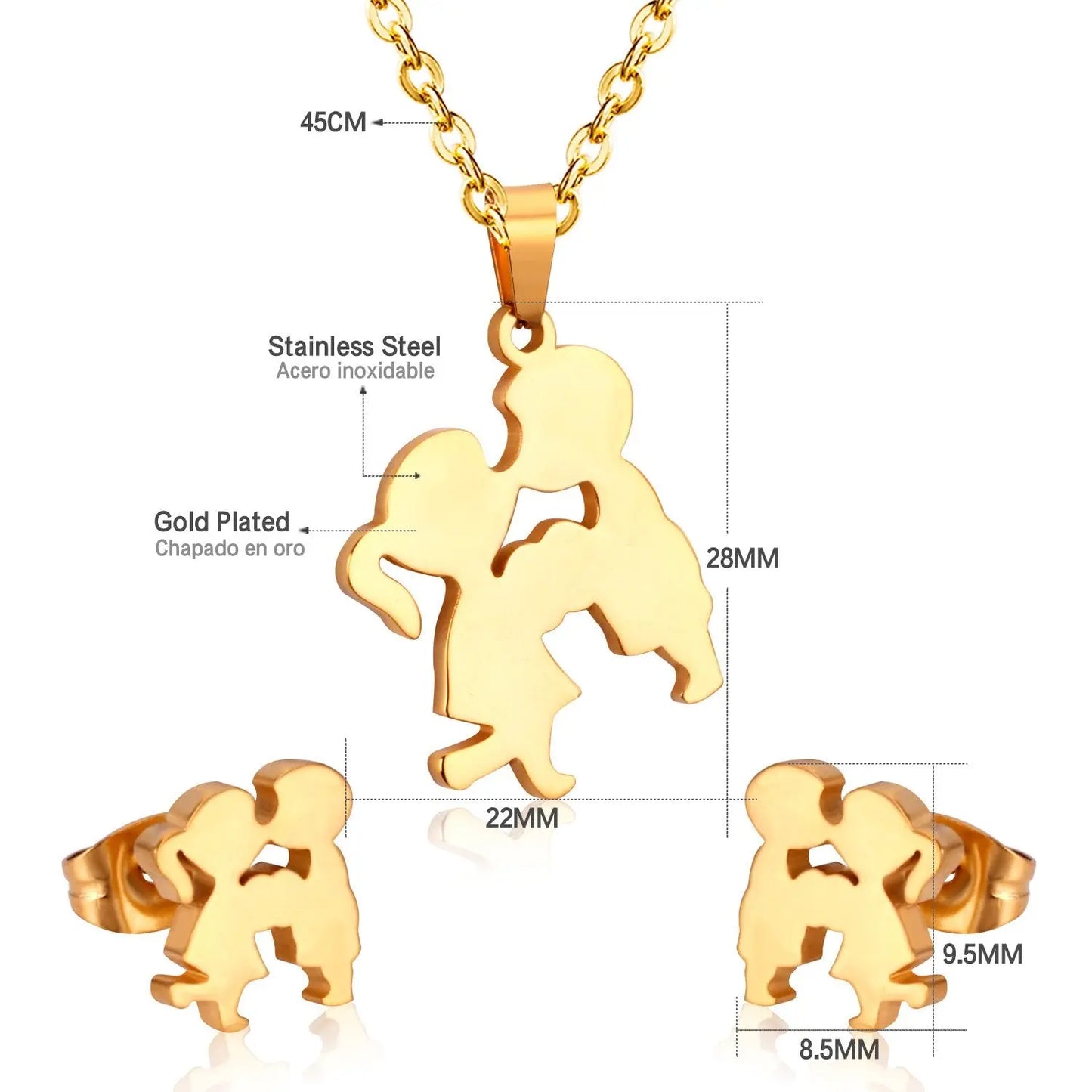 Romantic Lovely Boy Girl Kiss Necklace Earrings For Women Jewelry Sets Gift Dubai Jewellery set asonjewelry