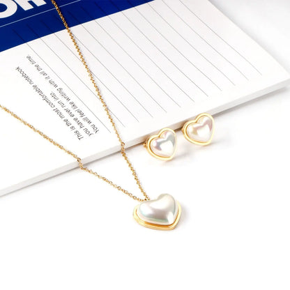 Lover Jewelry Sets Romantic Style Heart Shape Imitation Pearl Pendant Necklace Earring Brinco Collars Choker Party asonjewelry