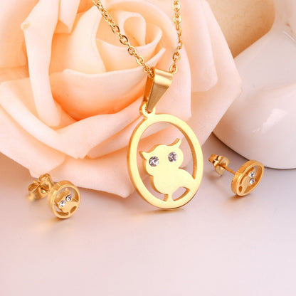 ASON Gold Color 316L Stainless Steel Jewelry Sets  for Women Round Owl Pendant Necklace Small Stud Earrings for Femme asonjewelry