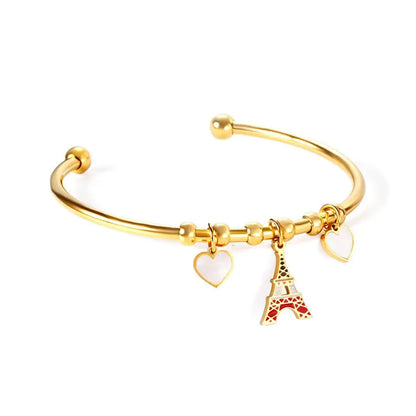 French Style Women Eiffel Tower Jewelry On Hand Cute Heart Charms Cuff Bracelets For Girls Gifts Bracelet Femme asonjewelry
