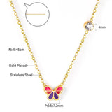 Mix Color Butterfly Football Stainless Steel Pendant Necklace For Women Free Chain With Crystal Necklace Jewellry
