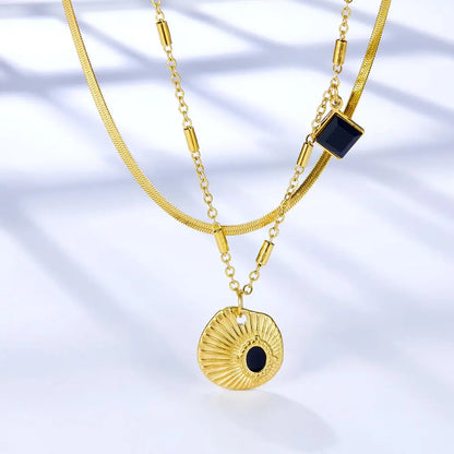 Chic Women Doulbe Layer Necklace Shell Black Drip Oil Charm Gold Color Stainless Steel Snake Chain For Girls asonjewelry