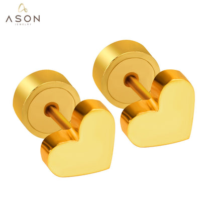ASON Heart Shape Small Piercing Stud Earrings Stainless Steel for Women Gold Color Children Earring Fashion Jewelry Tiny asonjewelry