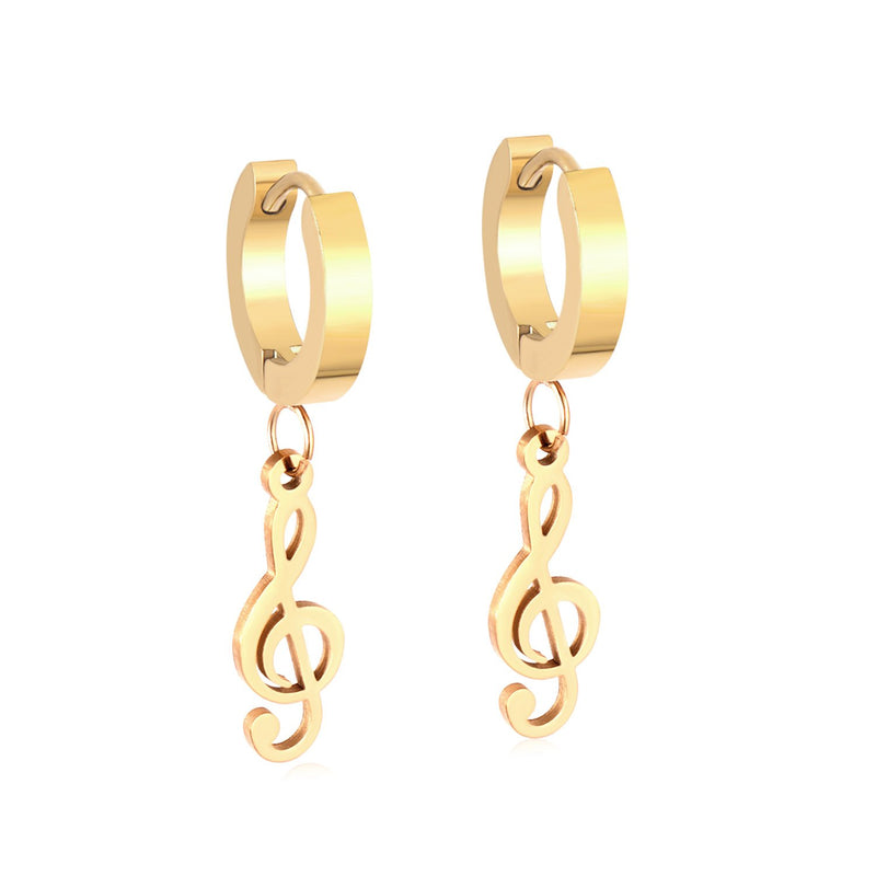 Joyería Coreana Nota Musical pendientes de gota conjuntos de acero inoxidable oro/acero cuelgan los pendientes fijados para las mujeres kolczyki