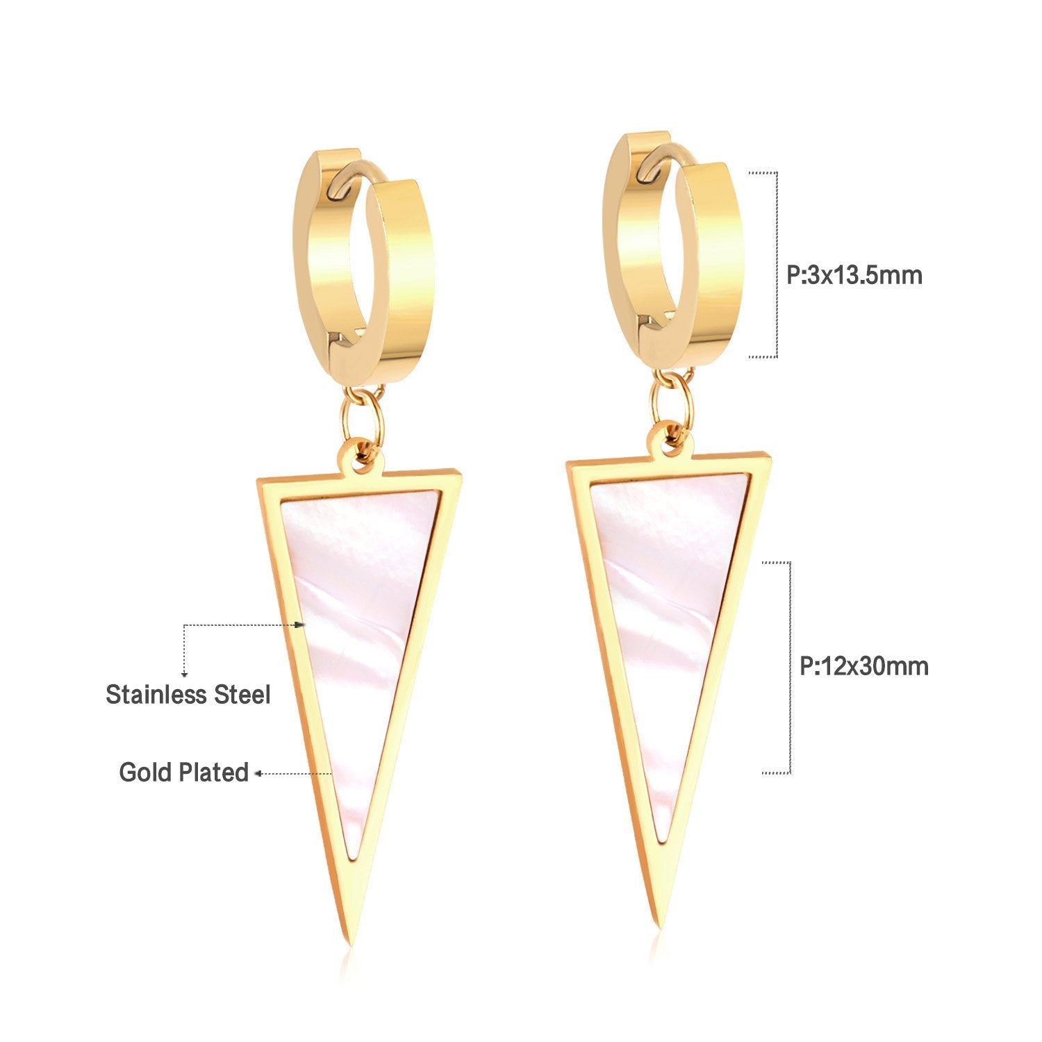 ASON Trendy Style Triangle Shell Drop Earrings for Women Stainless Steel Gold Color Hoop Jewelry Party Daily Wear Piercing asonjewelry