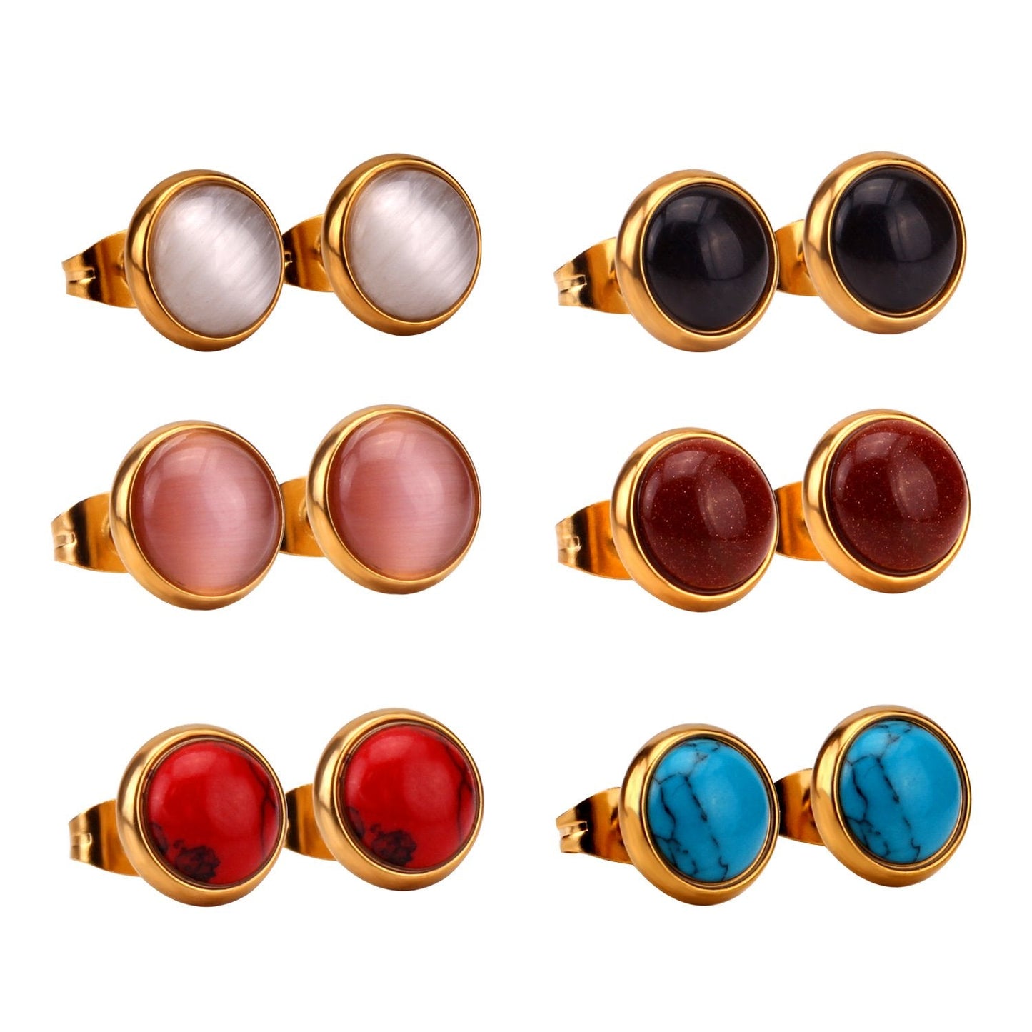 ASON Colorful Opal 6pairs/Box Earring Sets Stainless Steel Stud Earring Fashion Jewelry for Women Wholesale Party Daily asonjewelry