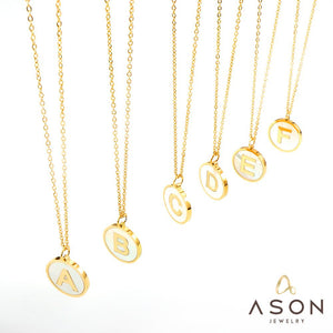 ASON Vintage inicial 26 letras A Z collar con colgante de concha blanca Color dorado acero inoxidable para Mujeres Hombres gargantilla joyería 