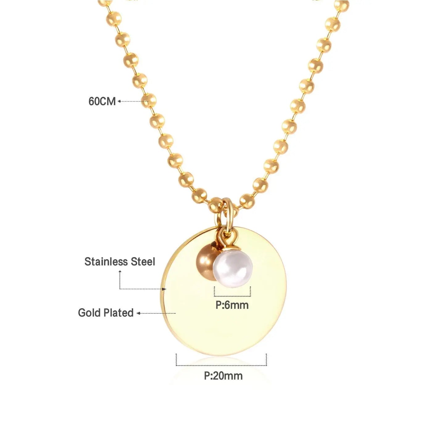 Gothic Fake Pearl Stainless Steel Round Pendant Necklaces For Men Women Jewelry Chain Necklace Collar Collier Set asonjewelry