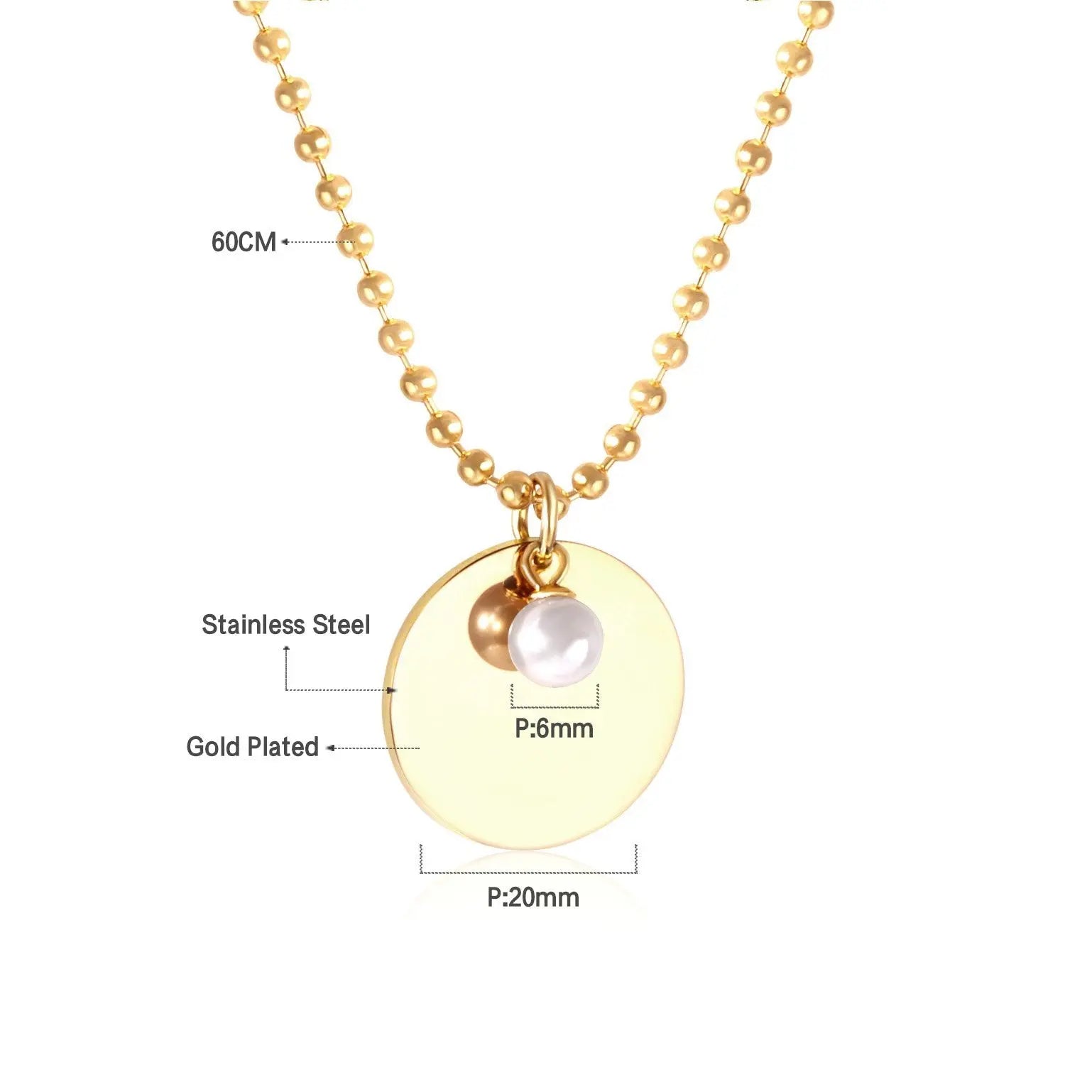 Gothic Fake Pearl Stainless Steel Round Pendant Necklaces For Men Women Jewelry Chain Necklace Collar Collier Set asonjewelry