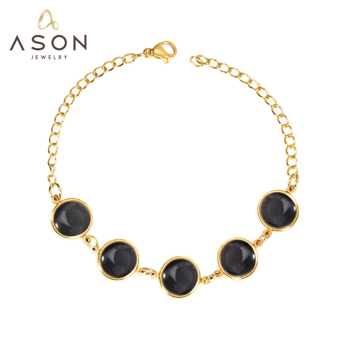 ASON Trendy Opals 20cm Chain Bracelet Bangle Gold Color Stainless Steel for Women Accessories Jewelry Mujer Daily Wear asonjewelry