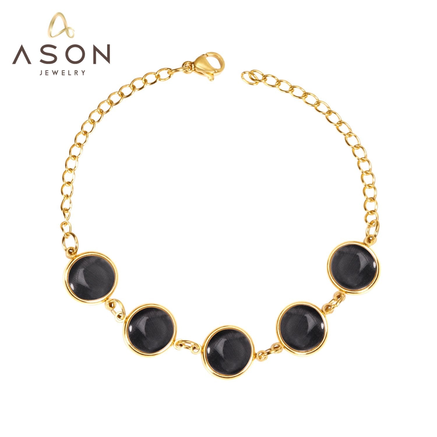 ASON Trendy Opals 20cm Chain Bracelet Bangle Gold Color Stainless Steel for Women Accessories Jewelry Mujer Daily Wear asonjewelry