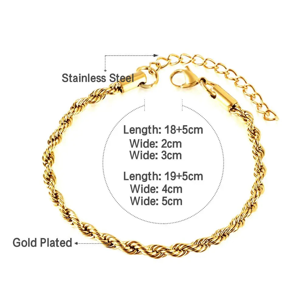 Twist Bracelets 2/3/4/5mm Woman Boho Rolo Chain Bracelets Waterproof Stainless Steel Vintage Hand Jewelry pulseras asonjewelry