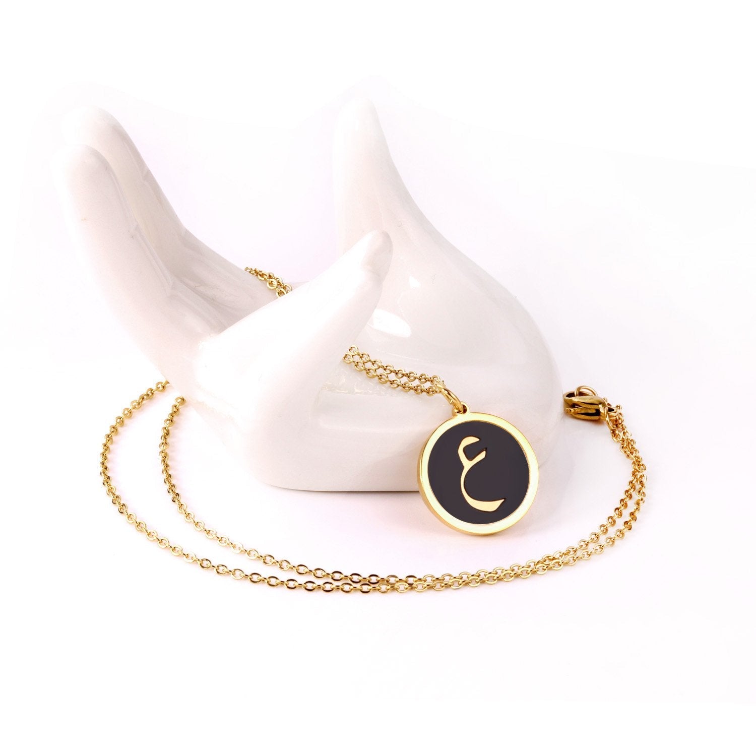 ASON White/Black Shell Gold Color Initial Letter Fashion Pendant Necklace Stainless Steel Alphabet Chain for Gift Chokers asonjewelry