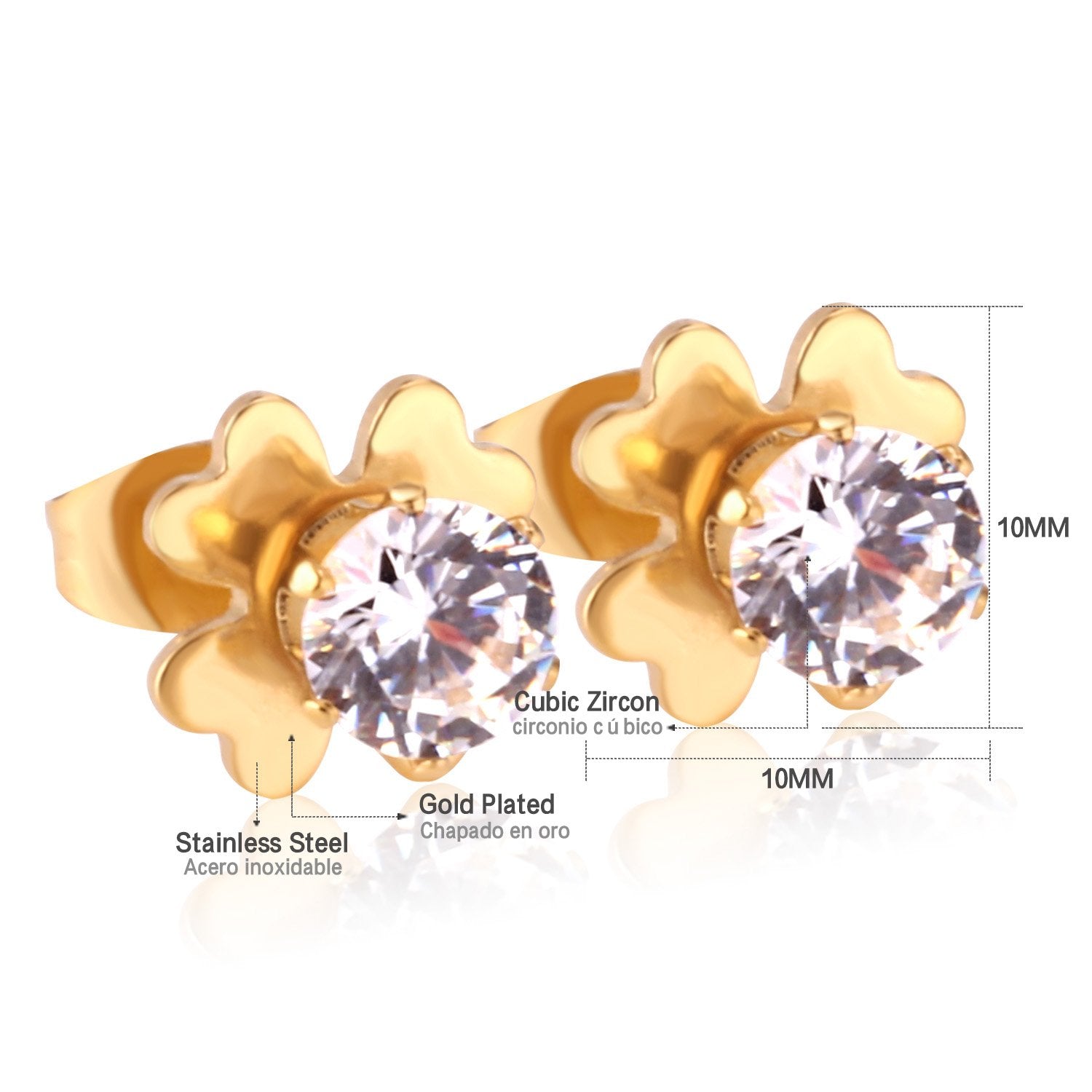 ASON Flower Shape Round AAA CZ Earring Stainless Steel Push Back Stud Earrings Female Brinco Party Wholesale 2022 New Style asonjewelry