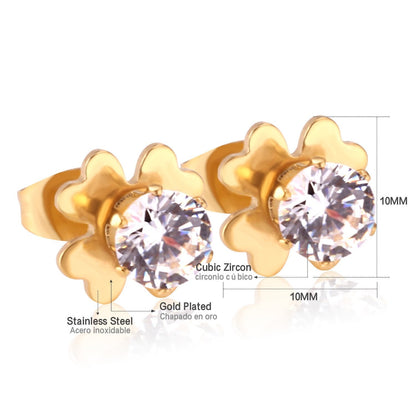 ASON Flower Shape Round AAA CZ Earring Stainless Steel Push Back Stud Earrings Female Brinco Party Wholesale 2022 New Style asonjewelry