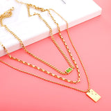 Statement Necklace No Fade Gold Color Stainless Steel Square Crystal Pendant Necklace Women Hiphop Layer Necklaces