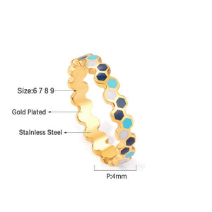 ASON Trendy Mixed Color Geometric Finger Ring Gold Color Stainless Steel for Women Men Party Gift Wedding Jewelry Accessory