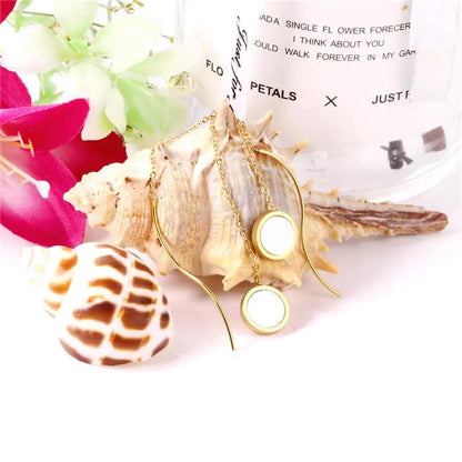 Stainless Steel Korean Dangle Earring with Round Shell Dangle Earrings for Girl Women Fashion Jewelry Brinco asonjewelry