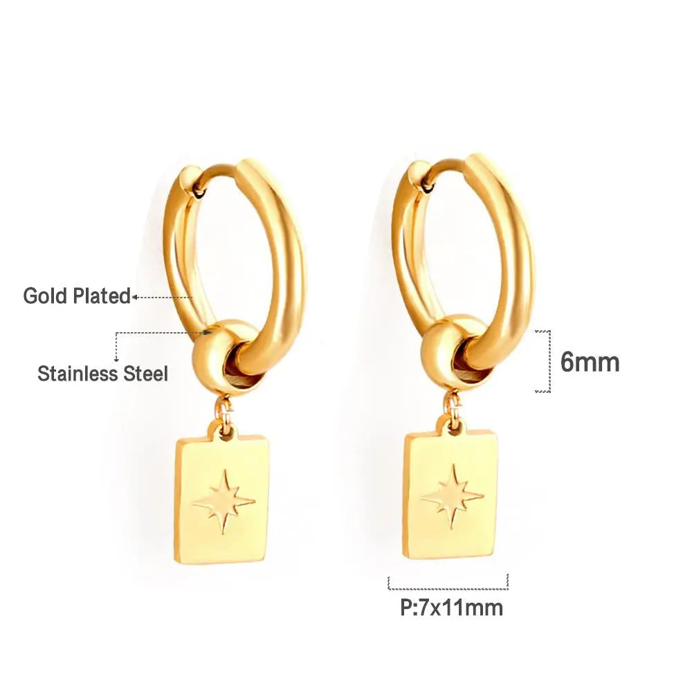 Round Beaded Hoop Earrings Women Accessories Stainless Steel New Square Star Pendants Earring Fashion Jewelr asonjewelry