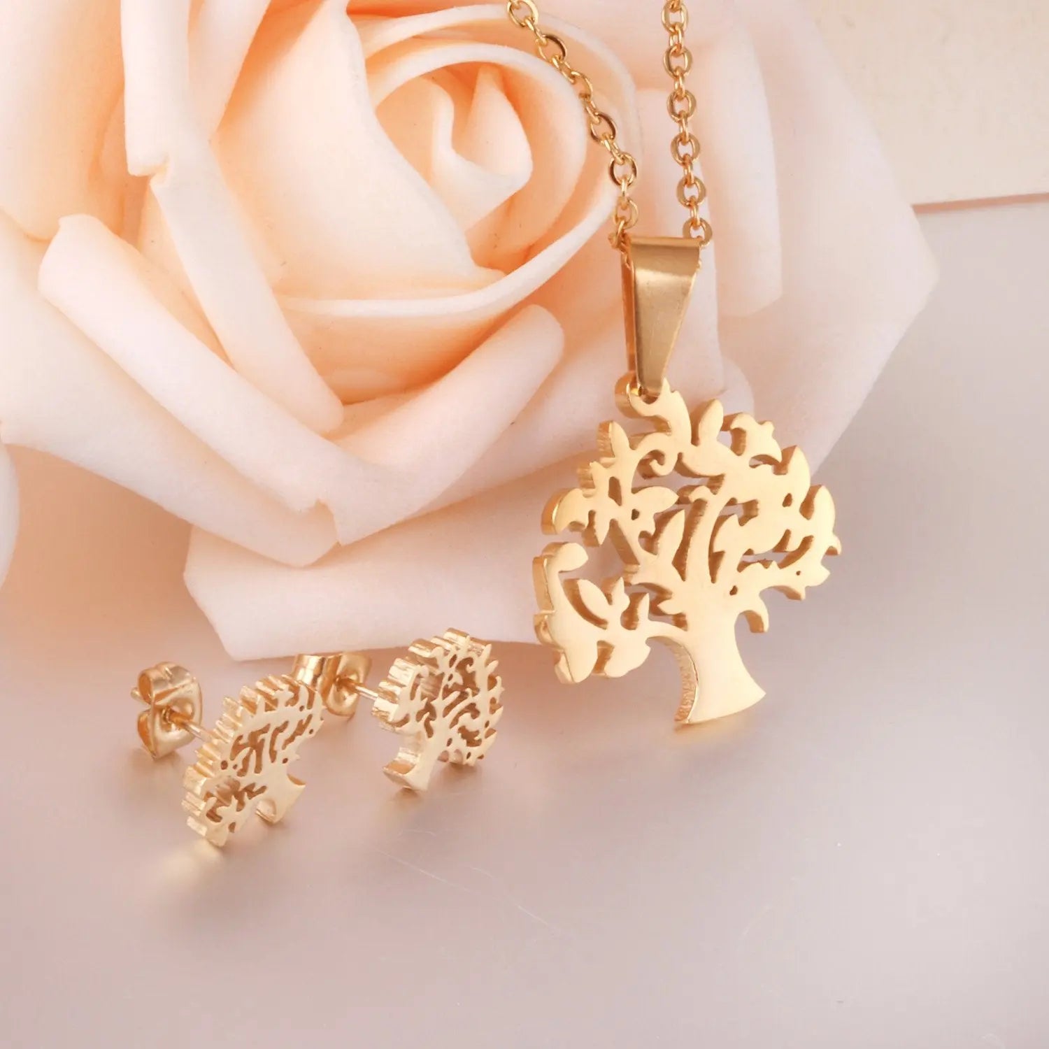 Women Christmas Tree Necklace Earrings Set Fashion Jewelry Gold/Steel Color Wedding/Engagement Jewelry Sets Gift asonjewelry