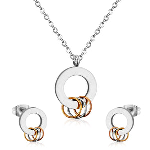 ASON Stainless Steel Jewelry Sets Gold Color Hollow Out Round Pendant Necklace Earring for Women Party Collier Fashion