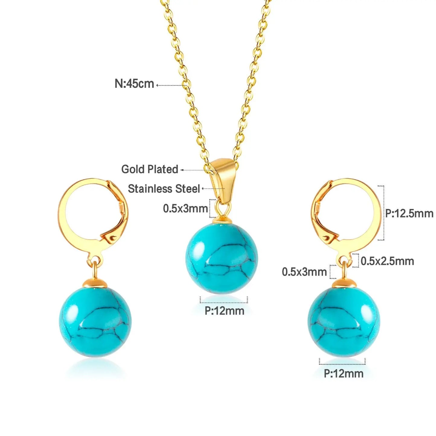 New Blue Opal Jewelry Sets Classic Style Round Shape Pendant Necklace Earrings Fashion Chains Accessoreies Collars asonjewelry