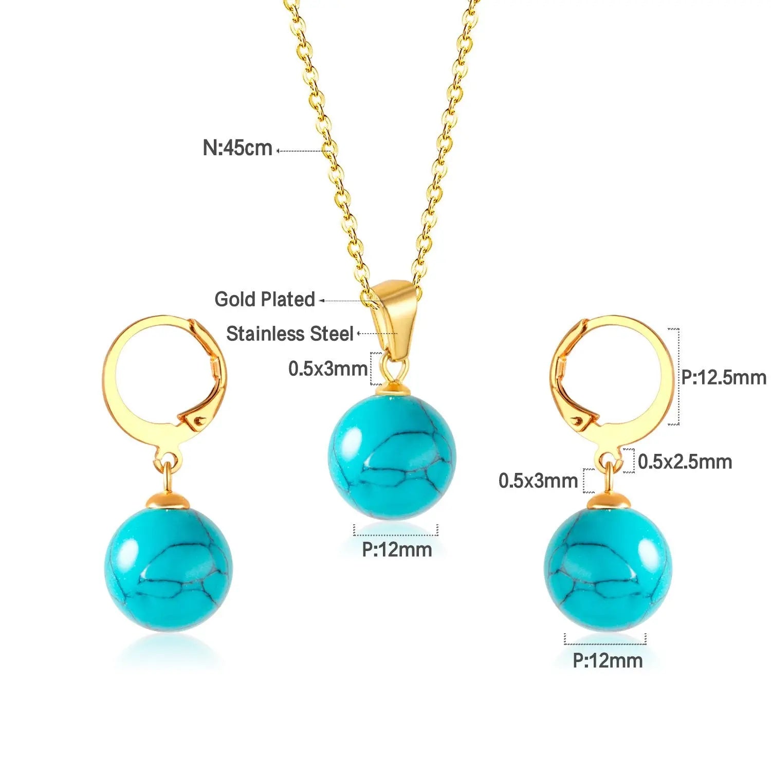 New Blue Opal Jewelry Sets Classic Style Round Shape Pendant Necklace Earrings Fashion Chains Accessoreies Collars asonjewelry